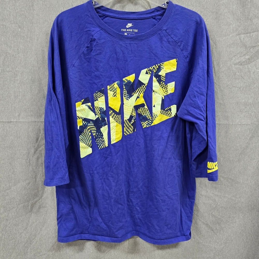 Nike Graphic Tee 3/4 Sleeve Raglan Men Purple Yellow Large